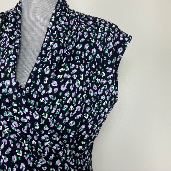 RW&Co v neck cross over pleated shoulder Black and Purple floral Top. Medium - Picture 1 of 8